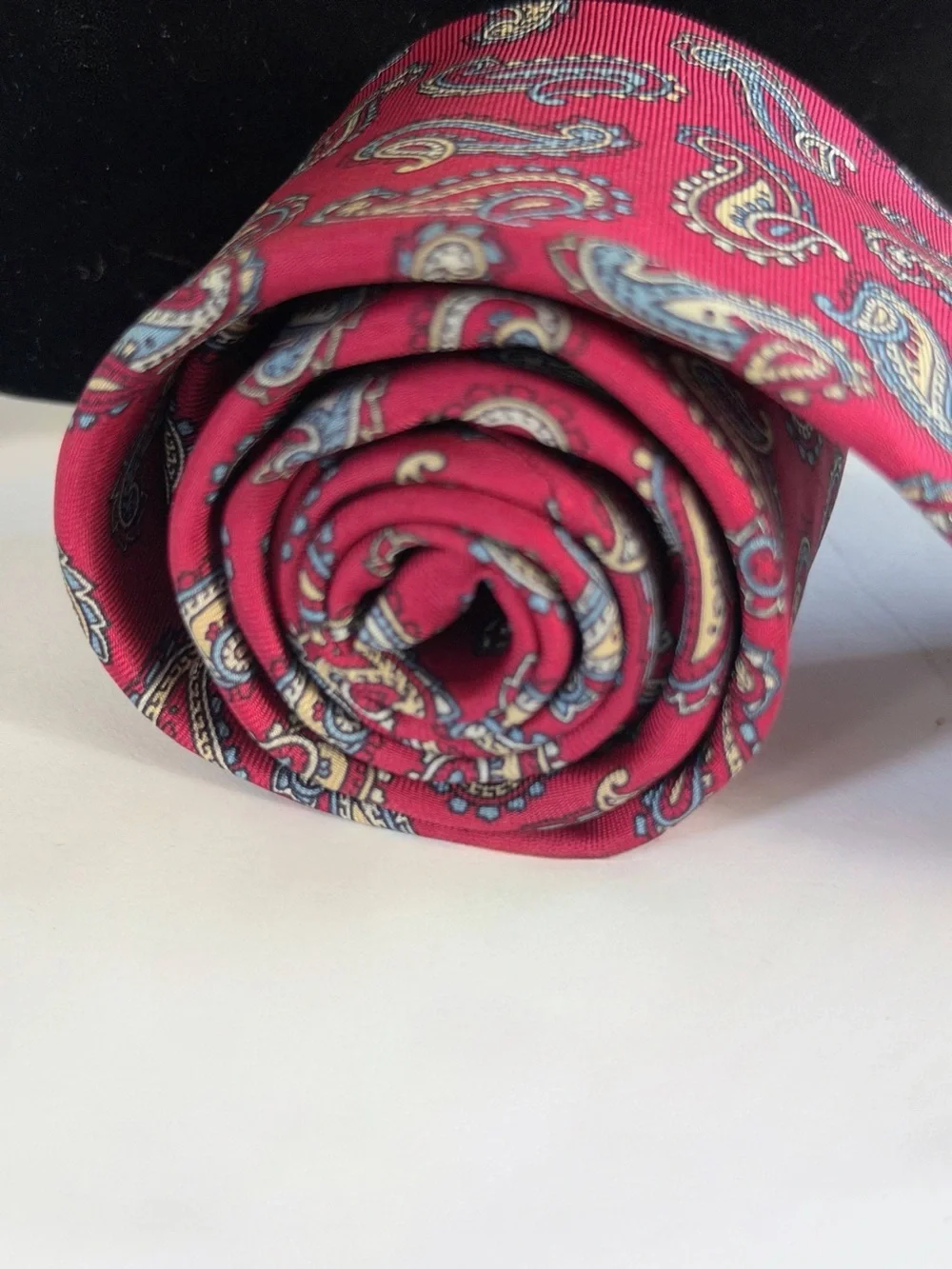 Vintage Christian Dior Silk Paisley Tie  Red Maroon Red Blue Gold Jacquard